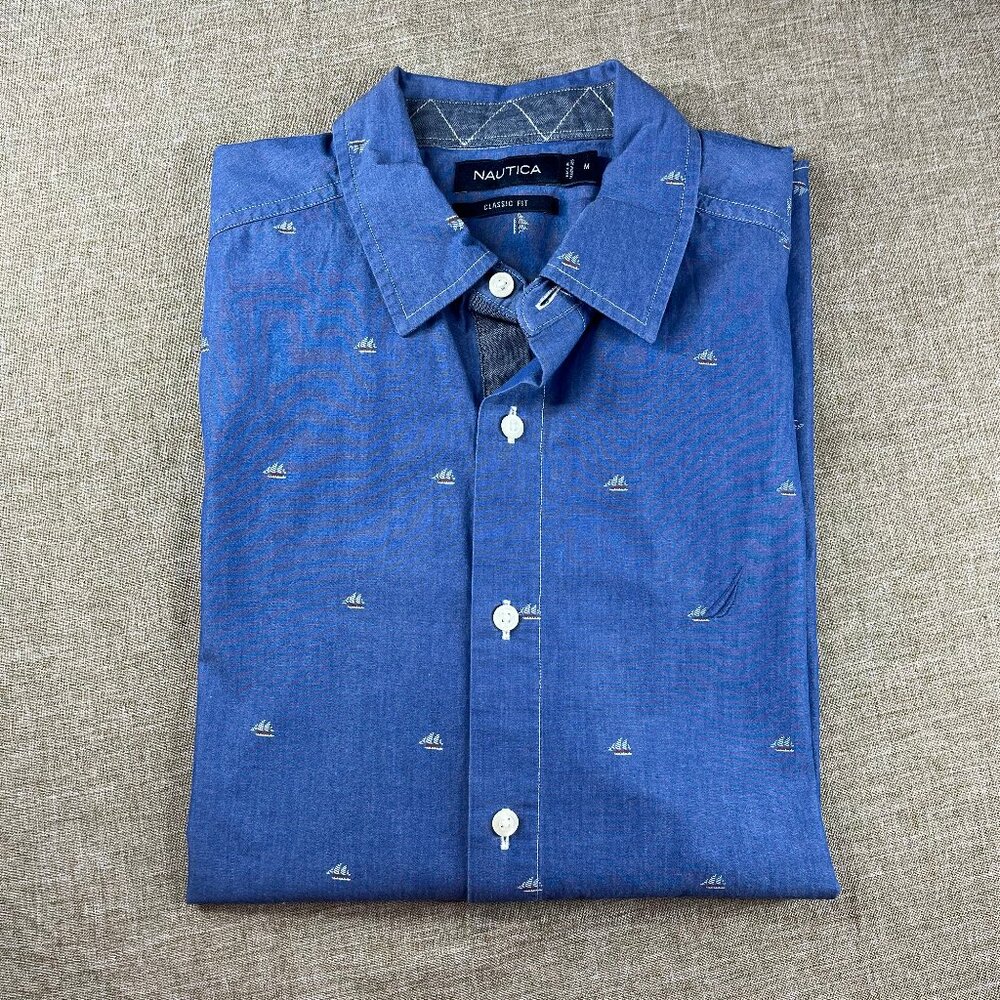 Nautica Classic Fit Stretch Men Long Sleeve Button Down Size M
